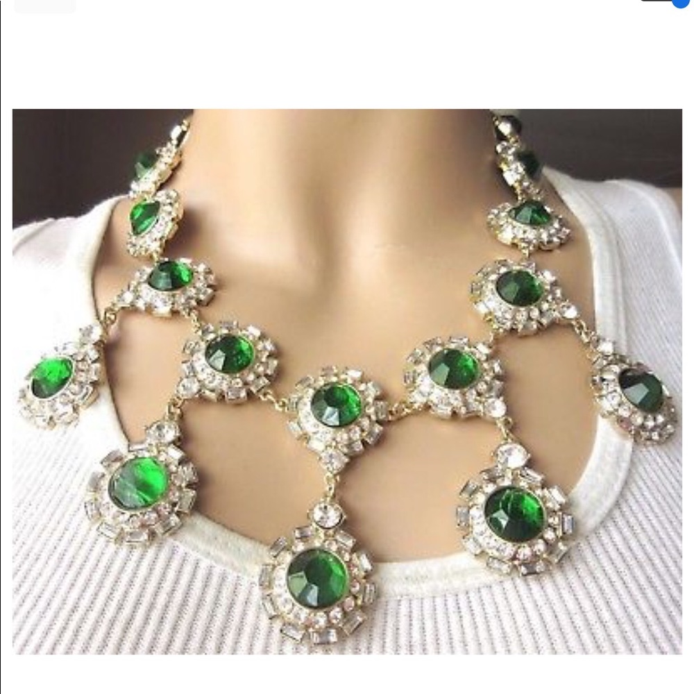 Sparkling Green & Ice Rhinestone Dangle Necklace